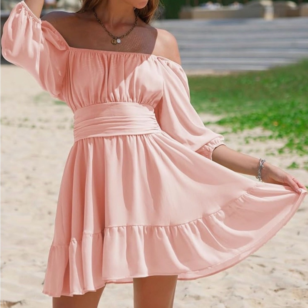 Pink Long Sleeve Mini Dress
